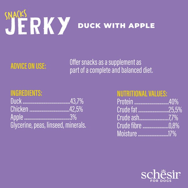 Schesir Dog Snack Jerky Duck & Apple 145G