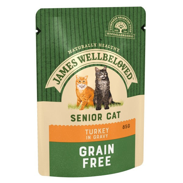 James Wellbeloved Cat Food Grain Free Senior 11+ with Turkey in Gravy Pouch 12 x 85g