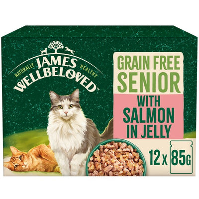 James Wellbeloved Cat Food Grain Free Senior with Salmon in Gravy Pouch 12 x 85g