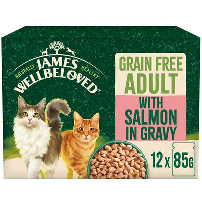 James Wellbeloved Cat Food Grain Free Adult with Salmon in Gravy Pouch 12 x 85g