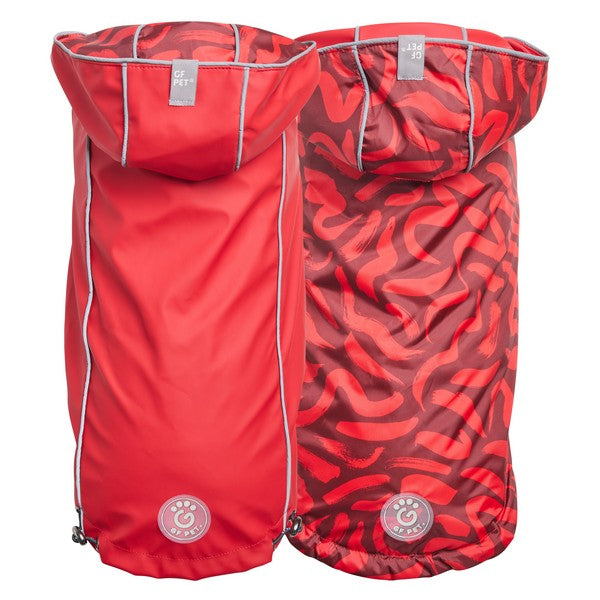 GF Pet Elasto-Fit Reversible Raincoat Red Abstract XS