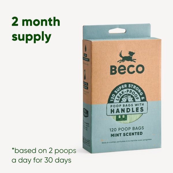 Beco Mint Scented Recycled Poop Bags with Handles x120 Pack