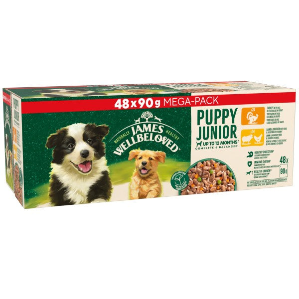 James Wellbeloved Puppy Turkey, Lamb & Chicken in Gravy Pouch 48 x 90g