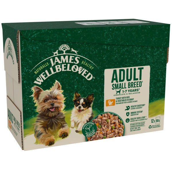 James Wellbeloved Small Dog Adult Turkey in Gravy Pouch 12 x 90g