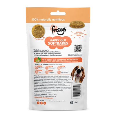 Frozzys Happy Gut Softbakes Boosted with BAOBAB - Salmon, Carrot & Tumeric Flavour 80g