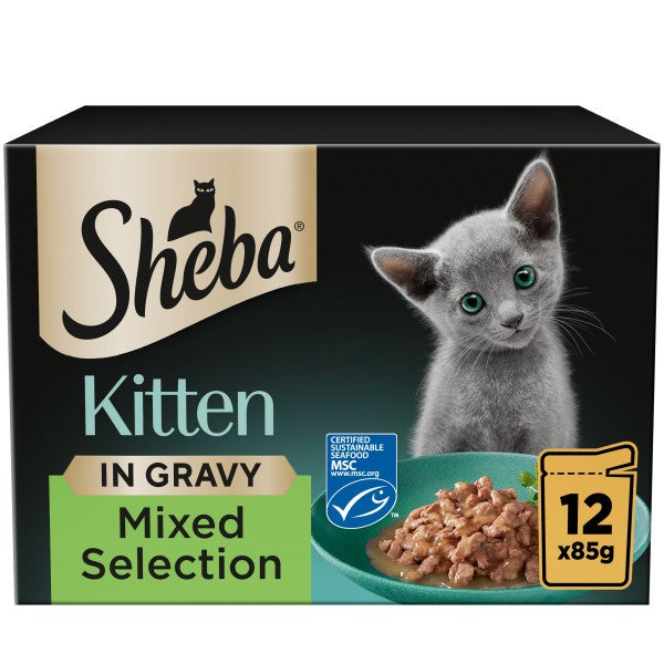 Sheba Sauce Collection Kitten Cat Pouches Mixed Selection in Gravy 12x85g pack