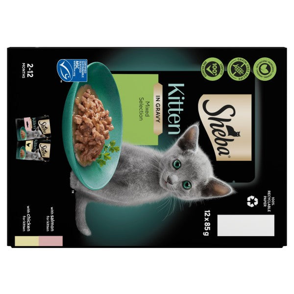 Sheba Sauce Collection Kitten Cat Pouches Mixed Selection in Gravy 12x85g pack