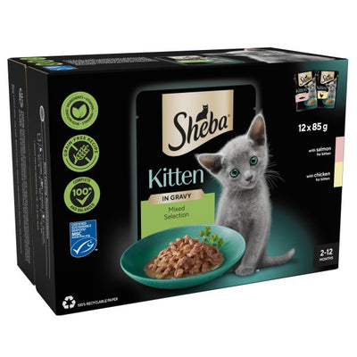 Sheba Sauce Collection Kitten Cat Pouches Mixed Selection in Gravy 12x85g pack