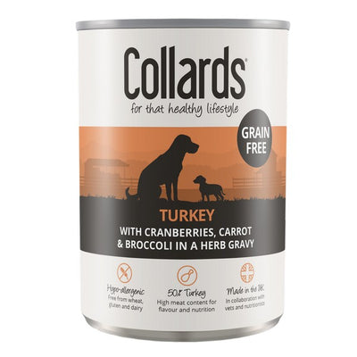 Collards Adult Grain Free Hypoallergenic Turkey Wet Dog Food Cans 390g