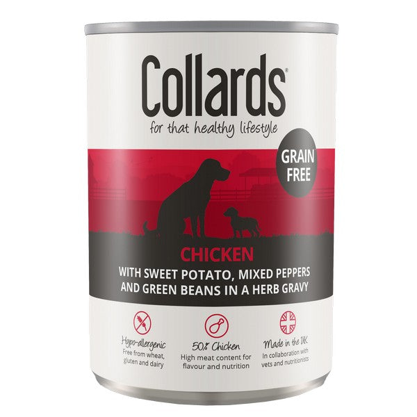 Collards Adult Grain Free Hypoallergenic Chicken Wet Dog Food Cans 390g