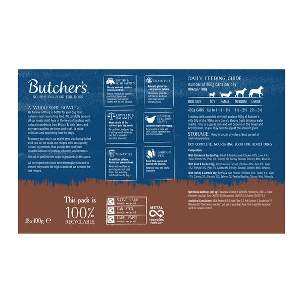 Butchers Recipes in Gravy Dog Food Tins 18x400g