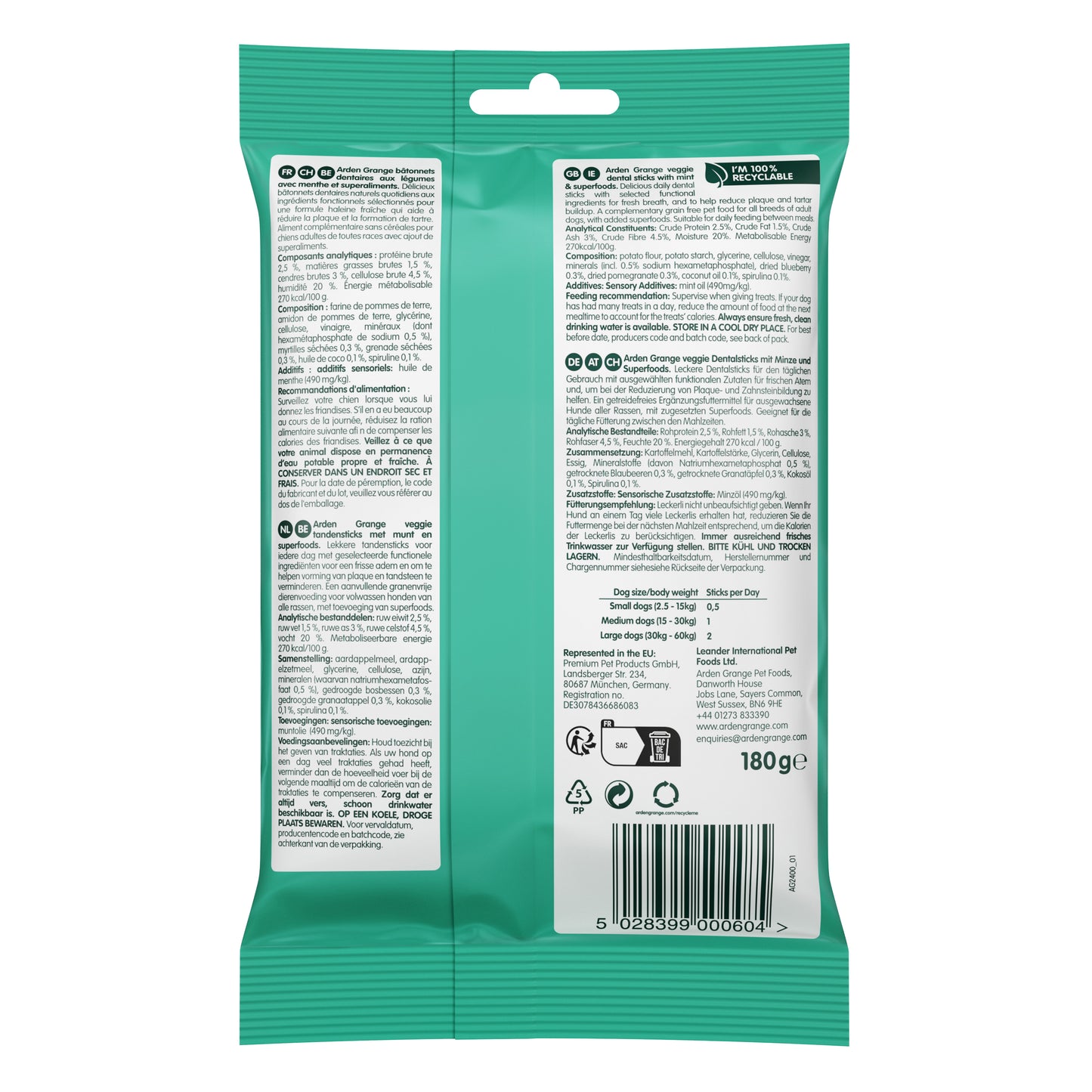 Arden Grange Dental Sticks with Mint and Superfoods 180g