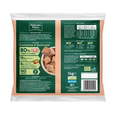 Natures Menu Frozen Nuggets 80/20 Rabbit and Turkey with Superfoods 1kg