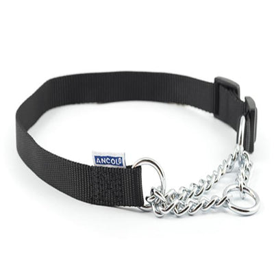 Ancol Nylon Check Chain Collar Black 55-75cm Size 7-10