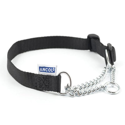 Ancol Nylon Check Chain Collar Black 50-70cm Size 5-9