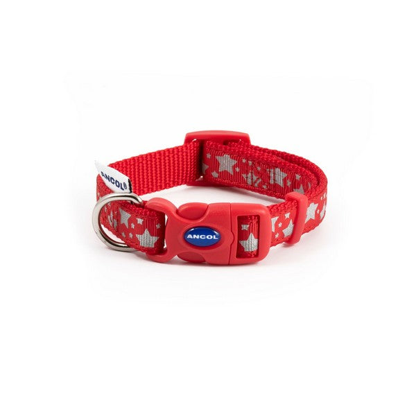 Ancol Fashion Reflective Stars Red Adj Collar 20-30cm