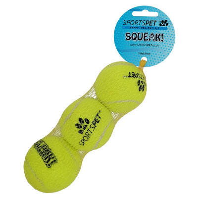 Sportspet Tennis Ball Medium 3 pack with Squeaker Yellow