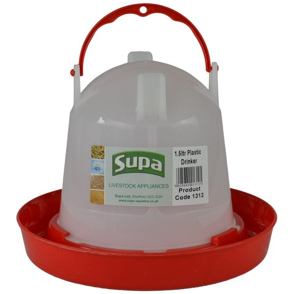 Supa Red and White Plastic Poultry Drinker 1.5L