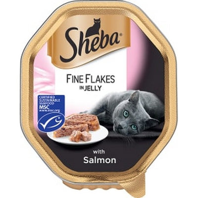 Sheba Fine Flakes Cat Tray with Salmon in Jelly 85g