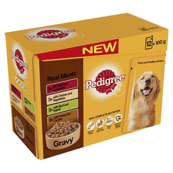 Pedigree Pouch Adult Gravy Real Meals (12Pk) 100g