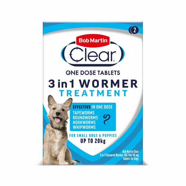 BM Clear 3 in 1 Wormer for Dogs 3kg - 20kg (2Tabs)