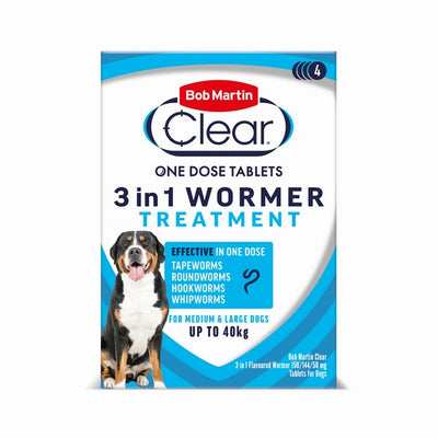 BM Clear 3 in 1 Wormer for Dogs 3kg - 40kg (4Tabs)