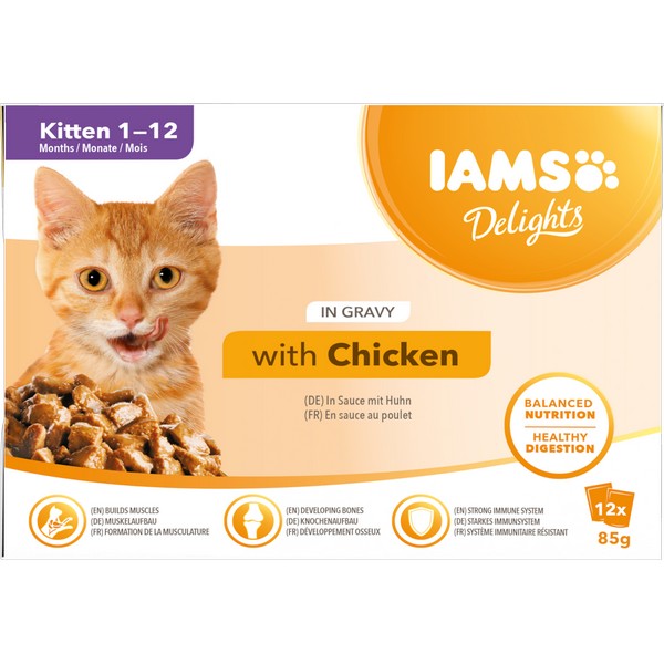 Iams Delights Kitten & Junior Cat Chicken In Gravy (12x85g)