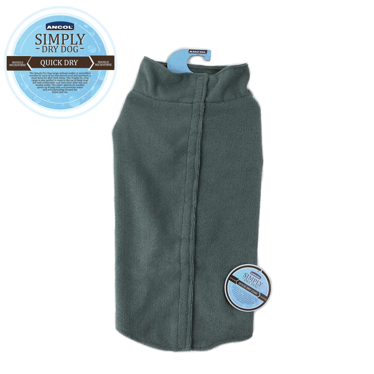 Ancol Simply Dry Towel Coat Grey Large 50cm