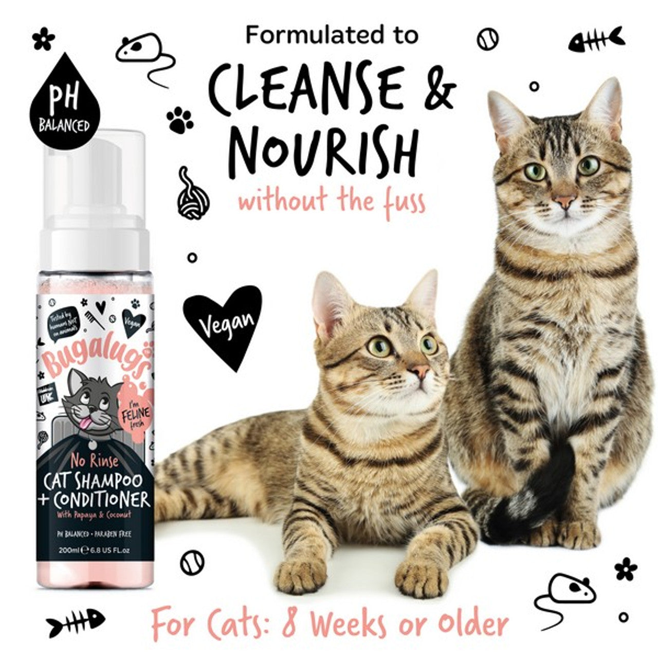 Bugalugs No Rinse 2 in 1 Cat Shampoo